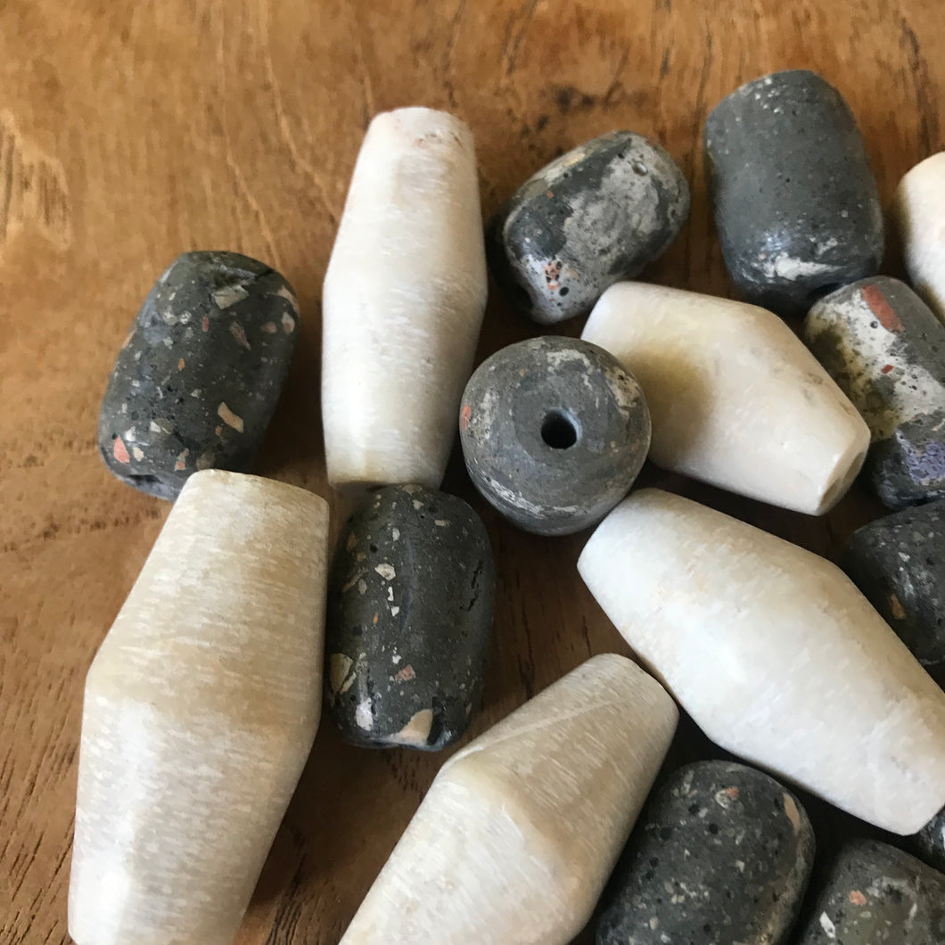 Mountain Stone, Handmade, Sumatra, Indonesia, Asia, Clay, Cylinders, Stubbies, Bicones, Necklaces, Bracelets, Jewellery-Making, 