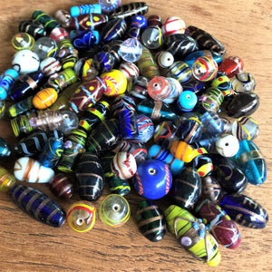 Lampwork, Glass, Indian, Keyring, Multicoloured, Ovals, Rounds, Tubes, Cylinder, Drops, Bicones, Blue, Green, Clear, Aqua, Purple, Red, Indian, Jewellery, Earrings, Necklaces, Bracelets, Assorted, Collection, Beads, 