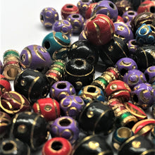 Load image into Gallery viewer, Lampwork, Glass, Afghan, Opaque, Frosted, Metal, Brass, Afghanistan, Frosted, Multicoloured, Ovals, Rounds, Tubes, Cylinder, Blue, Turquoise, Black, Green, Purple, Gold, Red, Jewellery, Earrings, Necklaces, Bracelets, Assorted, Collection, Beads, 
