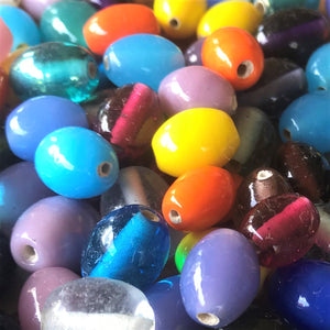 Glazed, Oval, Multicoloured, Glass, India, Hearts, Collection, Global, Beads, Glazed, Red, Orange, Purple, Navy, Topaz, Yellow, Mustard, Lime, Blue, Violet, Fuchsia, Ruby,