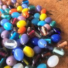 Load image into Gallery viewer, Glazed, Oval, Multicoloured, Glass, India, Hearts, Collection, Global, Beads, Glazed, Red, Orange, Purple, Navy, Topaz, Yellow, Mustard, Lime, Blue, Violet, Fuchsia, Ruby,
