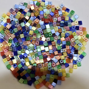 Multi-Coloured, Square, India, Global, Beads, Glazed, Glass, Cube, Cat's, Eye, 4mm, Green, Lime, Blue, Navy, Topaz, Worldwide, Orange,