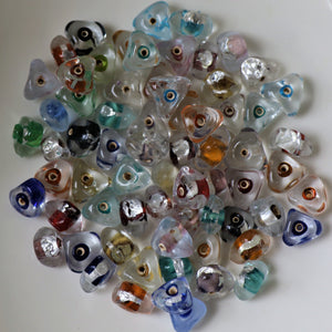 Blue, Green, Red, Yellow, Purple, Orange, Silver, Varanasi, Suncatchers, Bead, Curtains, Jewellery, Necklaces, Bracelets, Earrings, Triangle, Three-Sided, Silver, Foil, Multi-Coloured, India, Global, Beads, Glass, Collection, Clear, Beads, 12mm