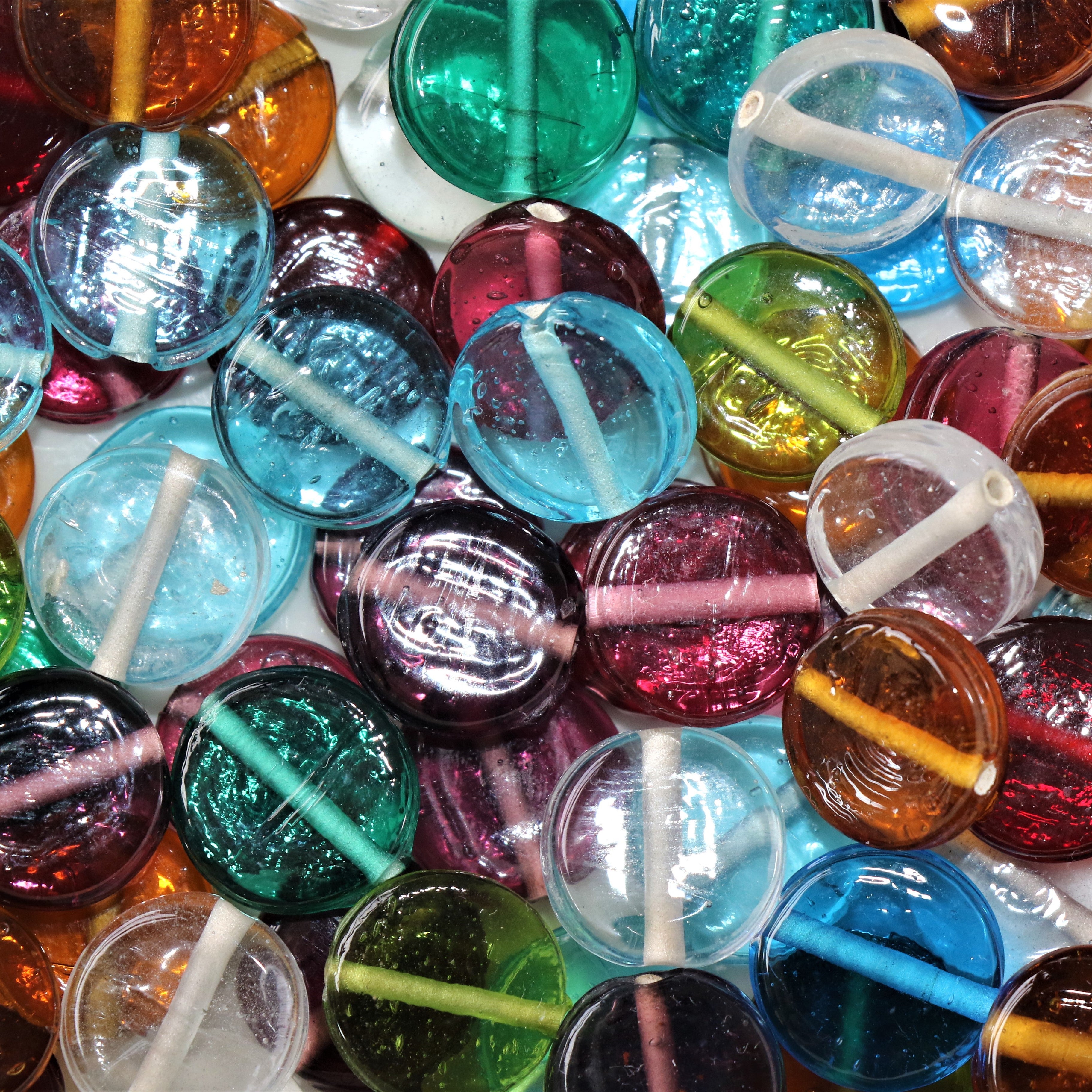 92pcs - 200g - 16mm Mixed Transparent Round Flat Glass Coin Beads [IN- –  Margriverbeads