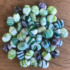 India, Rock Candy, Glass, White, Green, Olive, Teal, Emerald Green, Lime, Forest Green, Mint, Amazon, Avocado, Apple, Chartreuse, Oval, Mix, India, Glazed, Glass, Collection, , Beads, Indian, Varanasi, Jewellery, Bracelet, Necklace, Earrings, Bead Curtain, Suncatcher,