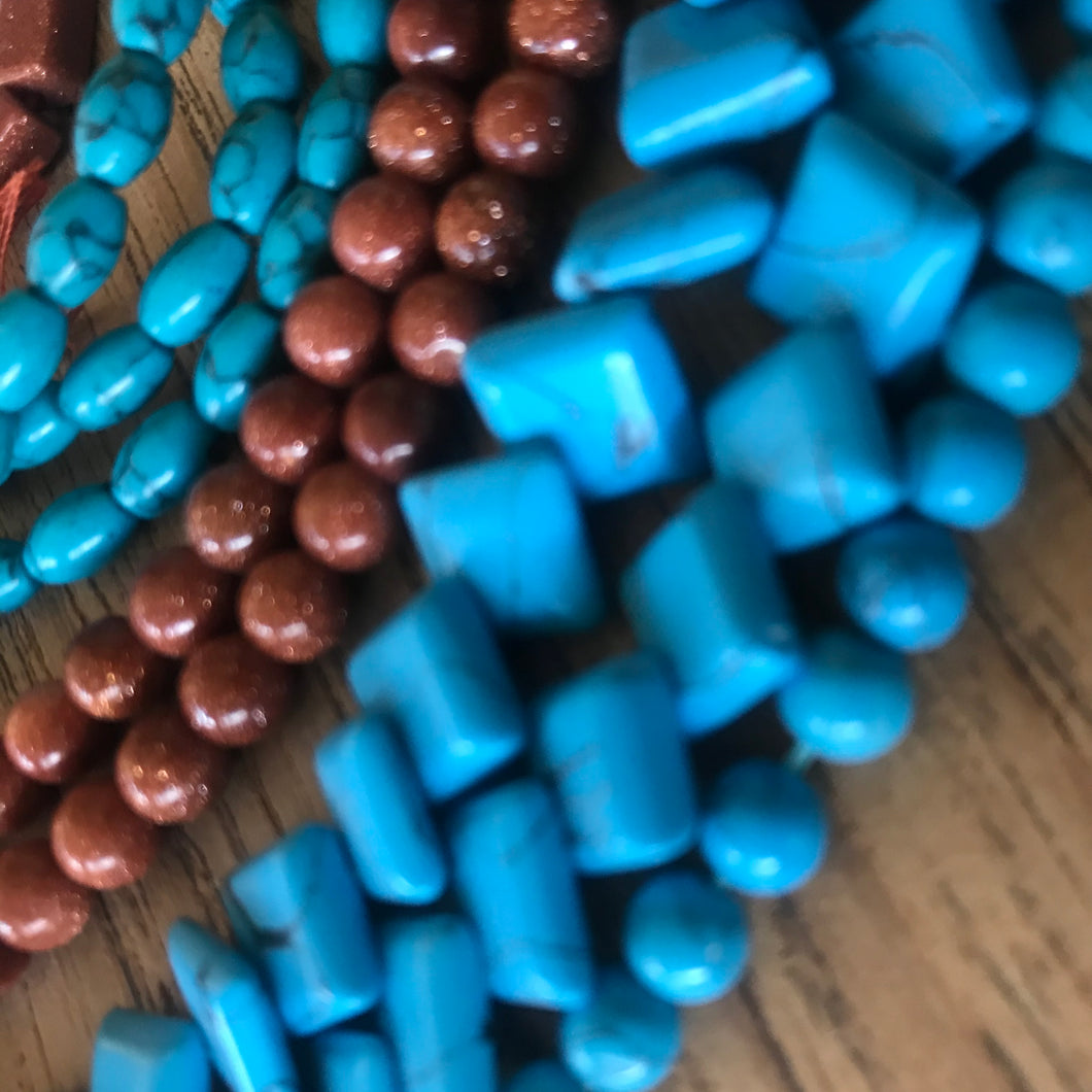 Reconstituted Turquoise, Himalayas, Stone Beads, Sunstone, Black, Goldstone, Jewellery, Necklaces, Bracelets, Earrings, Semi-Precious Stones, Beads, Turquoise Stone Beads, Round Stone Beads, Assorted Semi-Precious Stone Beads, European, 