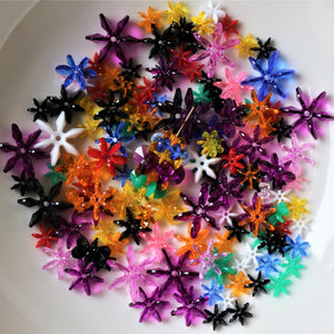 Purple, Pink, Red, Blue, Topaz, Green, Black, Orange, Yellow, Beads, Paddle Star, Plastic, Multicoloured, 12mm, 40mm, Star Beads, Necklaces, Bead Curtains, Bracelets, Suncatchers, Nippers, Family, Transparent, Stargazing, Jewellery, Jewellery-Making,