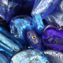 Load image into Gallery viewer, Seascapes Blue, Chunky Beads, Glass, 2 Kilo, Two Kilogram, Colourful, Indian Silver Foil Beads, Silver Foil, Collections, Diamonds, Cubes, Hearts, Drops, Round, Tabular, Oval, Bicones, Cylinders, Slabs, Round, Gourds, Twists, Jewellery, Blue, Cyan, Capri, Cerulean, Navy, Aqua, Sapphire, Cobalt, Azure, Suncatchers, Indian, Beads, Statement, Gold, Speckled, 

